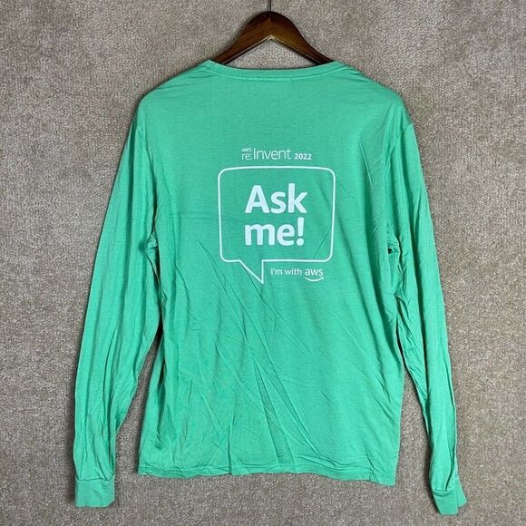 Marine Layer T-Shirt Mens Size Small Green AWS Re:Invent Ask Me Long Sleeve Crew - Picture 10 of 11